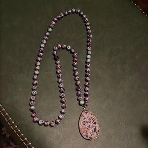 Purple Beaded Necklace with Pendant